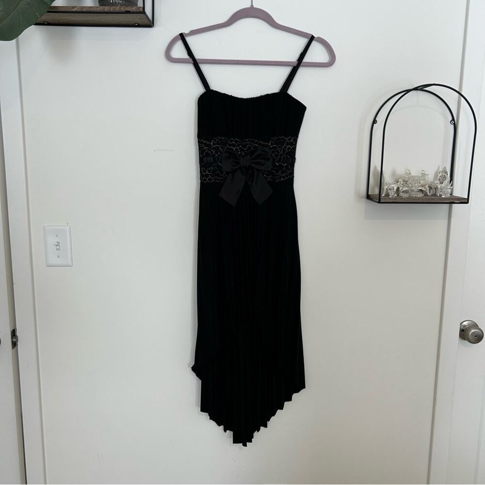 NWT Vintage Y2K Deb Black High Low Sleeveless Babydoll Bow Formal Dress‎ Small
